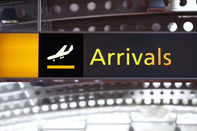 Airport arrivals sign