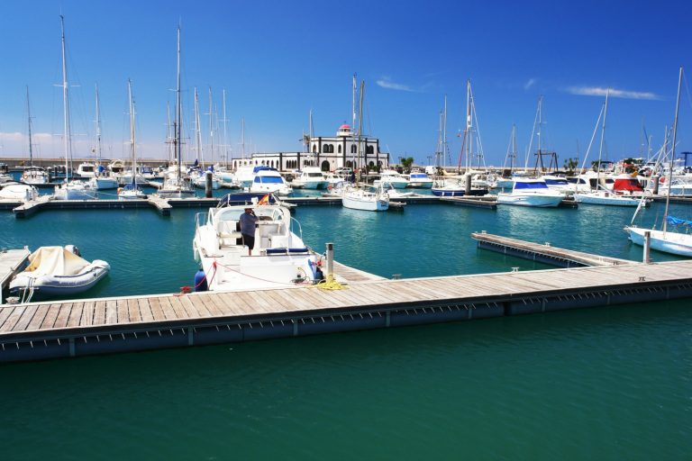 Boats moored at Marina Rubicon at Playa Blanca in Lanzarote