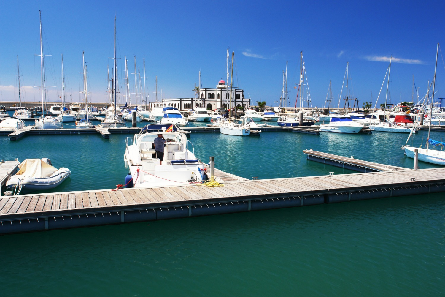Boats moored at Marina Rubicon at Playa Blanca in Lanzarote