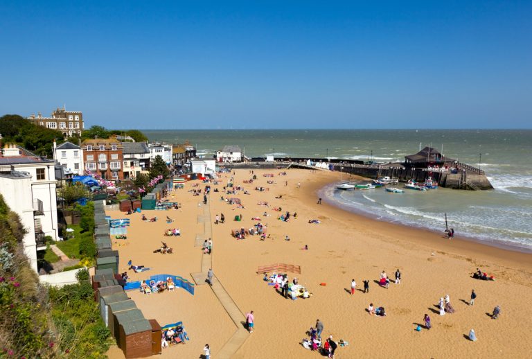 Spring on Broadstairs beach in Kent on a windy day - enjoying family days out in Broadstairs