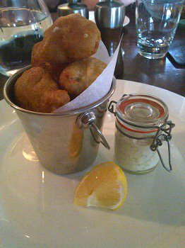 Battered cod cheeks with lemon and tartare - our day in Sussex at West Wittering with a baby and visiting the Crab and Lobster with kids