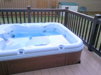 The hot tub at our Milton Lodge at Shorefield Country Park in the New Forest