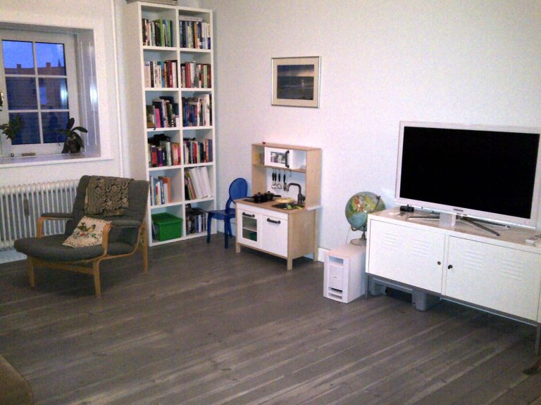 View of the living room in our Copenhagen AirBNB - testing out AirBNB with kids for the first time on accommodation in Copenhagen