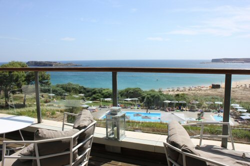 The view onto the pool and out to sea from the restaurant at Martinhal resort in the Algarve - exploring Martinhal resort with a baby