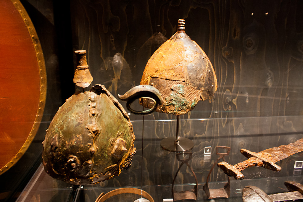 Viking helmets on display at the National Museum of Denmark in Copenhagen for its temporary exhibition - my day exploring and our visit to the Copenhagen Aquarium