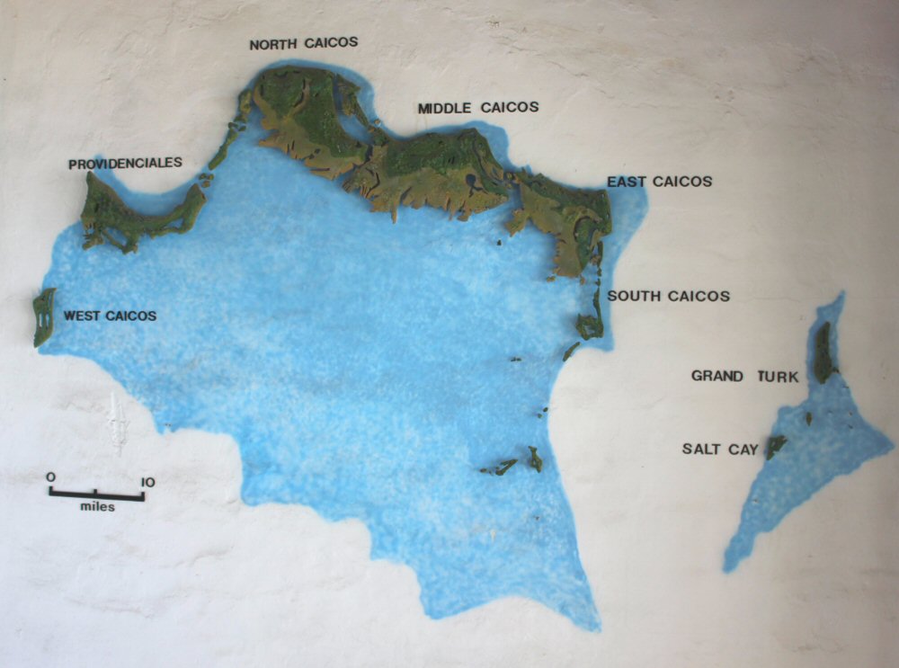 A map of the Turks and Caicos in Grand Turk's museum - our day on the island and discovering the Grand Turk shipwreck