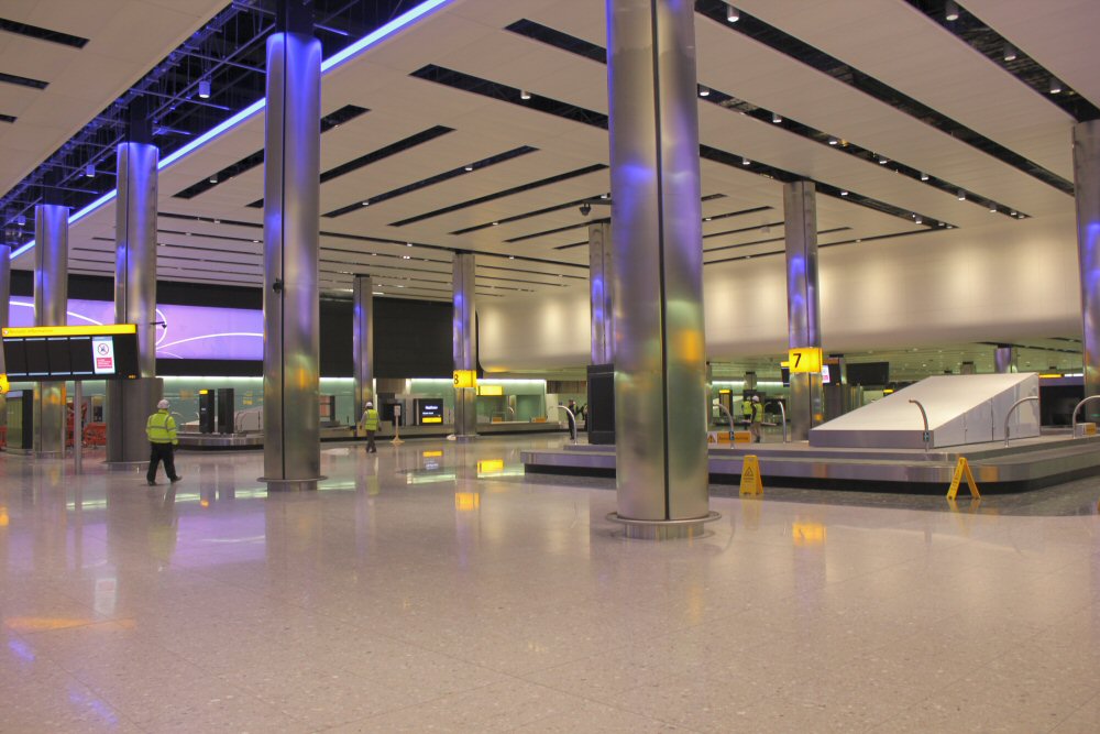 Empty baggage reclaim belts at Heathrow's new terminal