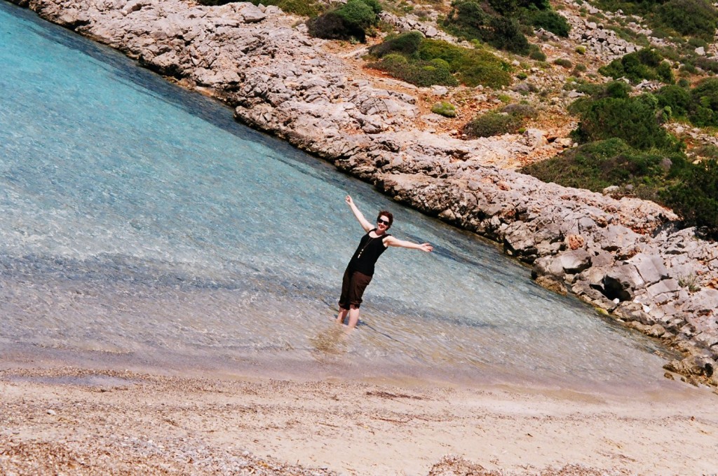 Stumbling across the clear waters of a tiny cove during our one day in Chios
