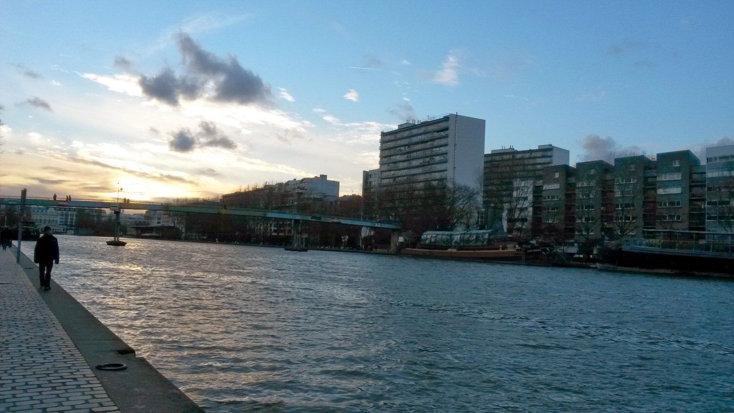 View of the sunset by the Canal St Martin - our AirBNB stay in a flat near Canal Saint Martin in Paris