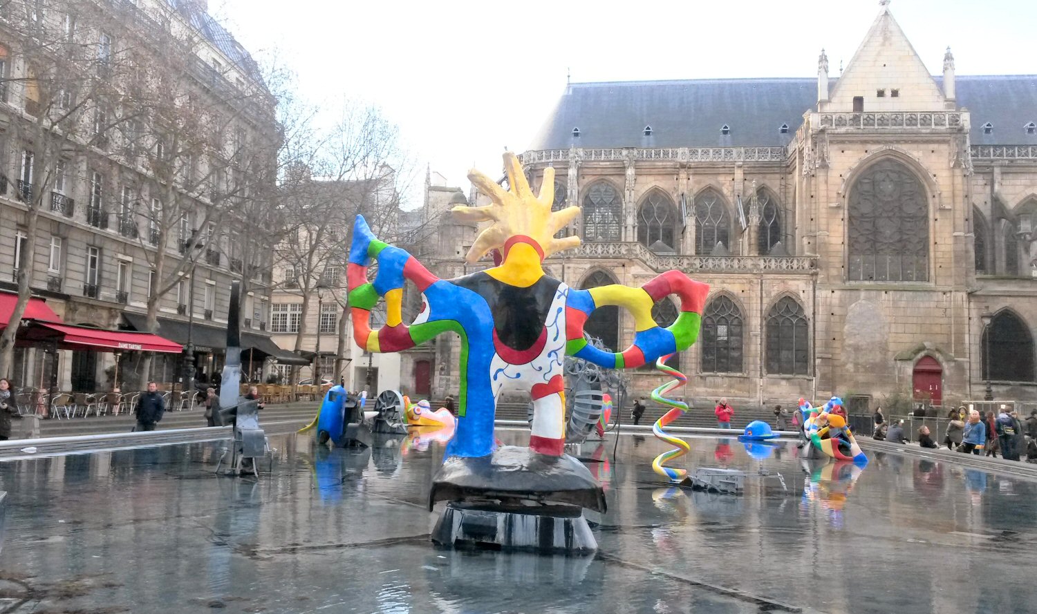 One of the brightly coloured fountains in the Place Stravinsky near the Centre Pompidou - art and other things to do in Paris with kids