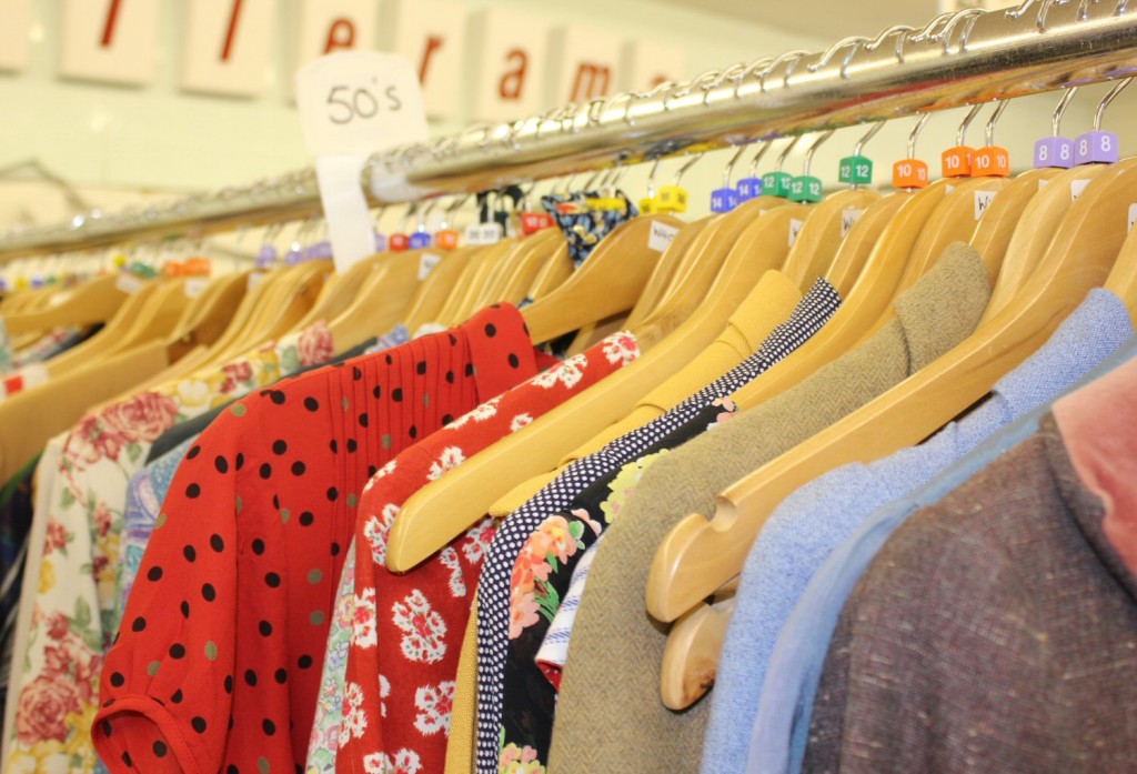 Rail of vintage clothes at the Goodwood hotel - discovering vintage Goodwood on a weekend break