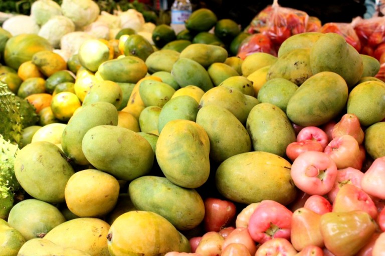 A view of some of the fruit and vegetables on sale at Castries market in St Lucia