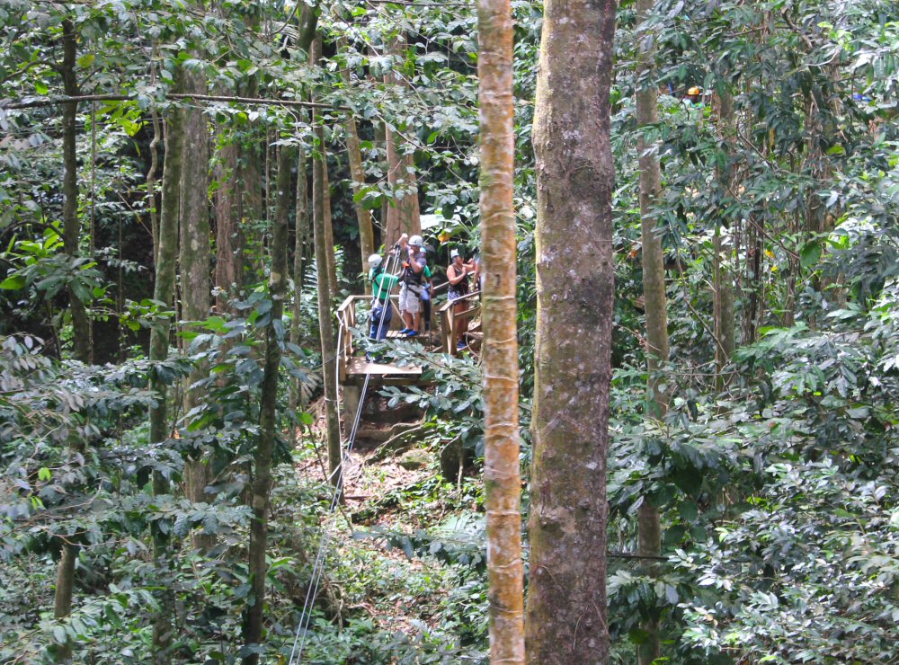 People getting ready to go on a zipline in St Lucia - my visit to the zip wires at Babonneau, St Lucia