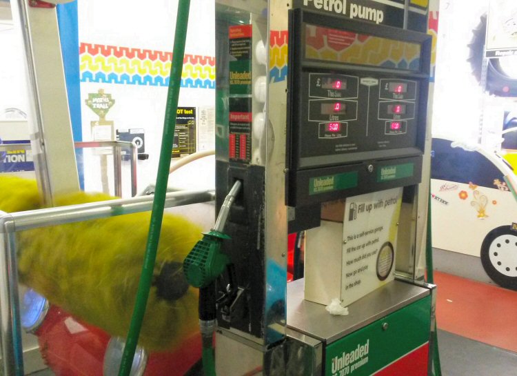 Toy petrol pump in a play garage at Eureka National Children's museum