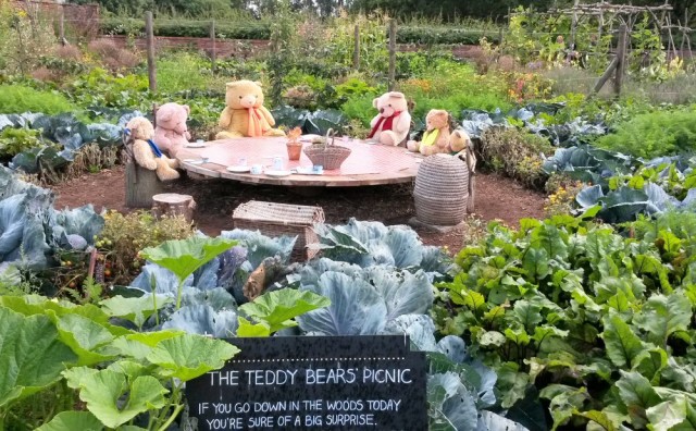 Teddy bear's picnic in the gardens at Packwood House National Trust property in Warwickshire