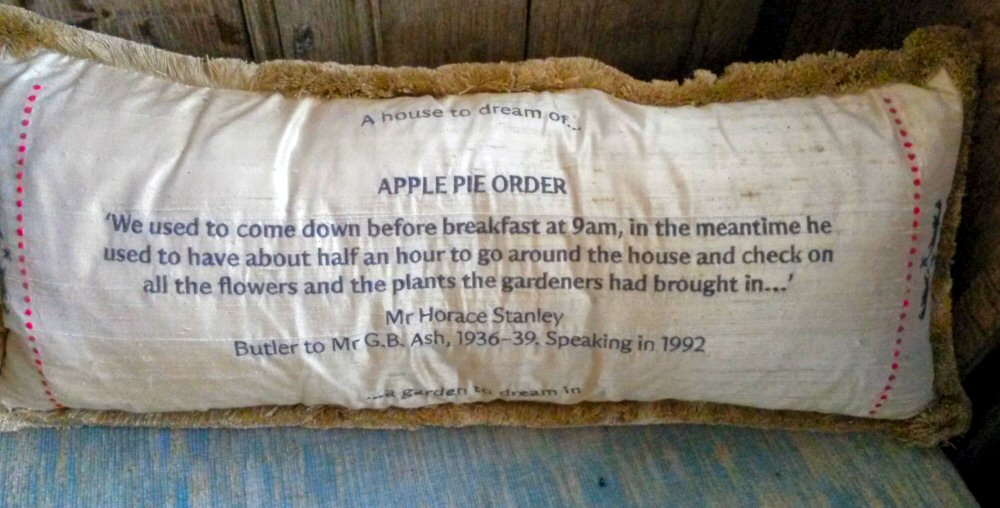 Pillow with quote from one of those who stayed at Packwood House National Trust property in Warwickshire
