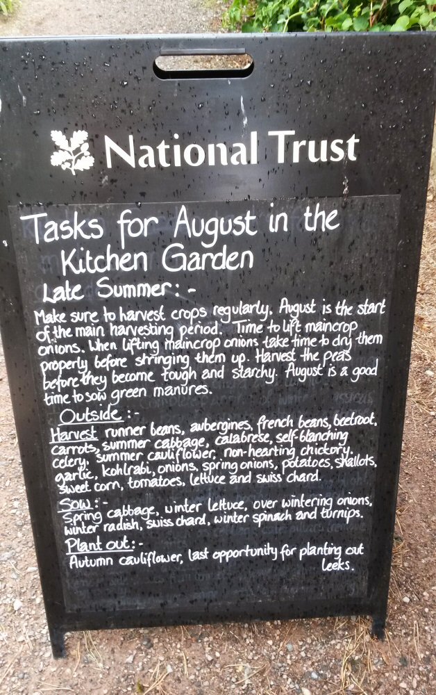 Sign of kitchen garden tasks at Packwood House National Trust property in Warwickshire