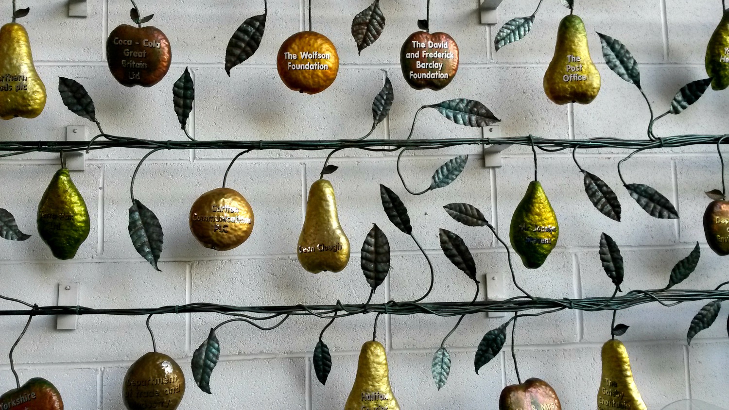 Decorative fruit showing the names of donors at Eureka National Children's Museum