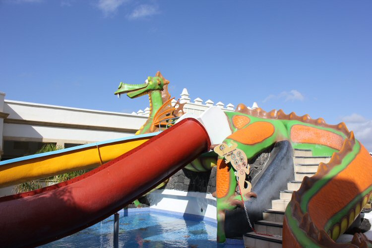 Dragon and waterslides at the Gran Castillo hotel in Lanzarote