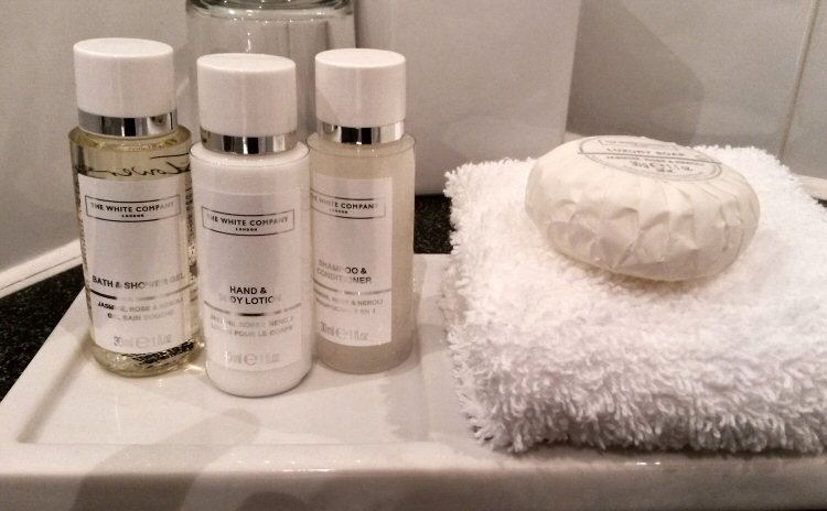White company toiletries in the bathroom of the Sofitel Gatwick - my review