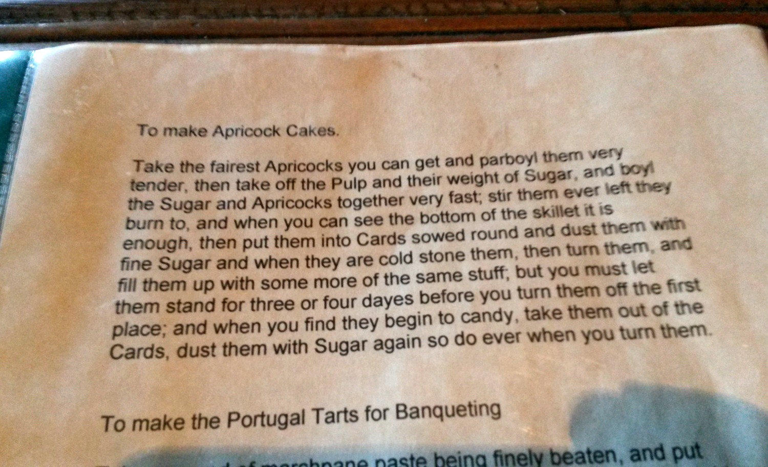 Historic recipe for apricock cakes at Ham House National Trust property in Surrey