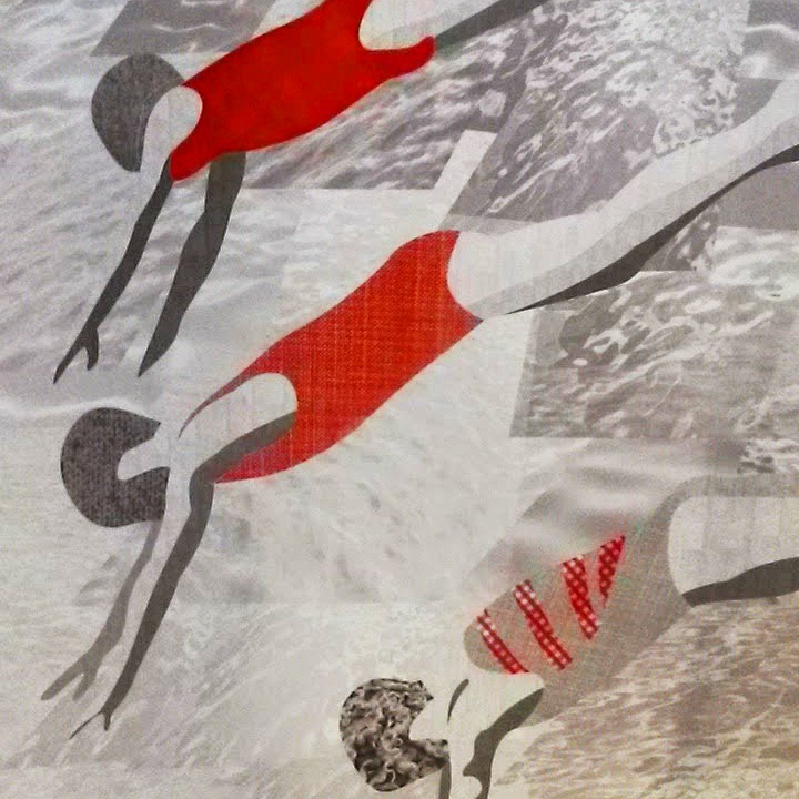 Close-up detail of women in red swimming costumes on the wall of the shower in the bathroom at the Mercure London Bridge hotel - my review