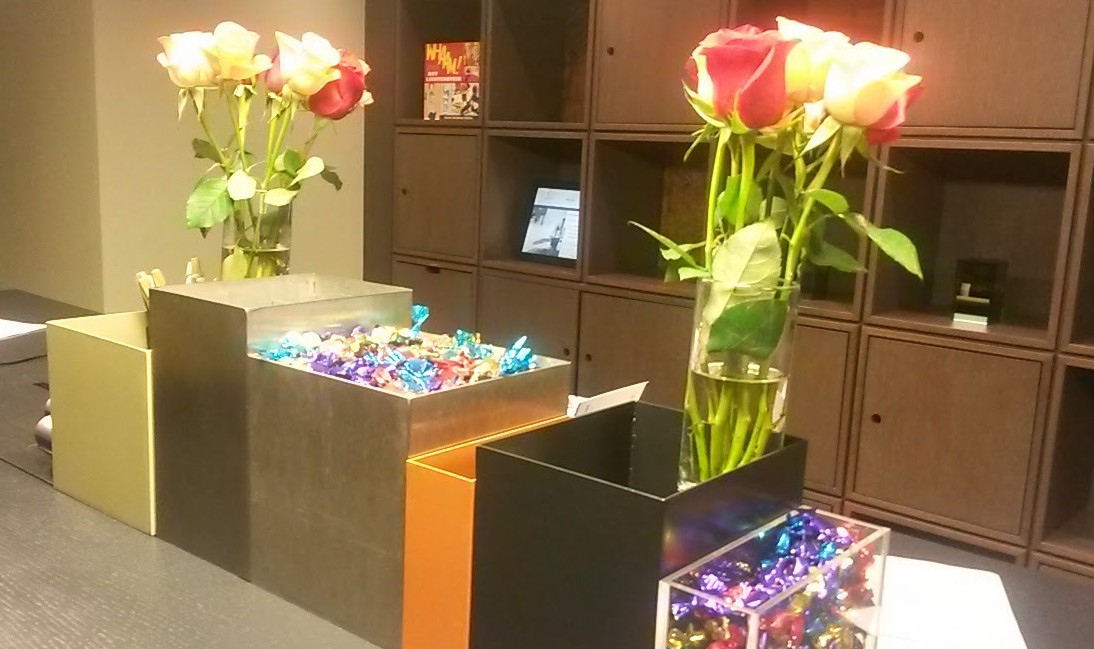 Boxes of sweets in the lobby at the Mercure London Bridge hotel - my review