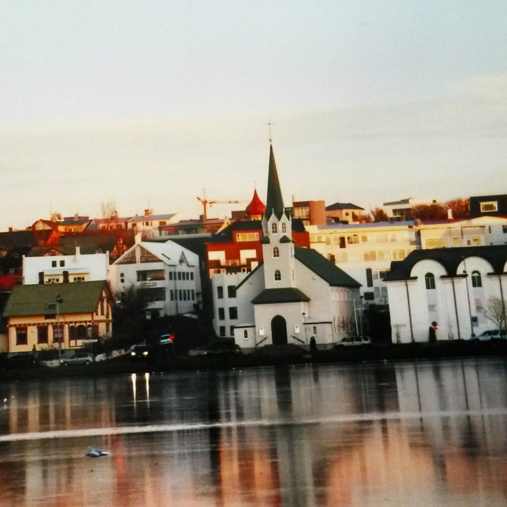 Buildings and a church on the waterfront in Rekyjavik, Iceland