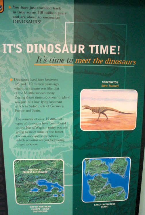 Sign showing some of the history of the dinosaurs at Dinosaur Isle