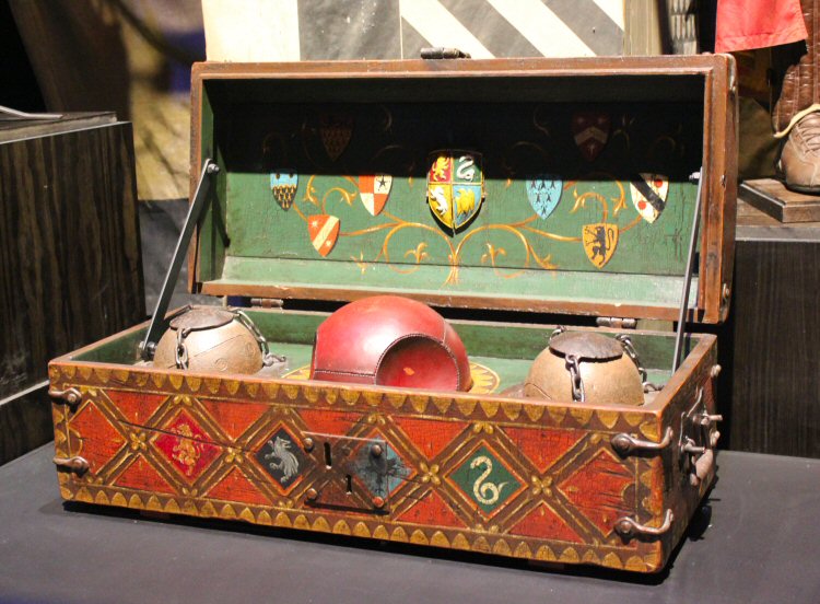 Quidditch balls in their case in the Warner Bros Studio tour in Leavesden