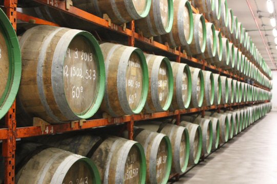 Stacked barrels at the Gran Canaria rum distillery in Arucas where they make Spanish honey rum