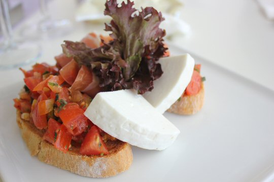 Bruschetta with mozzarella in a restaurant at Puerto de Mogan in Gran Canaria
