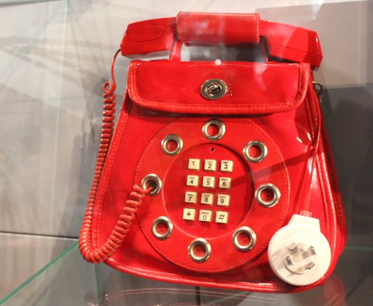 Red telephone style bag at the Amsterdam handbag museum