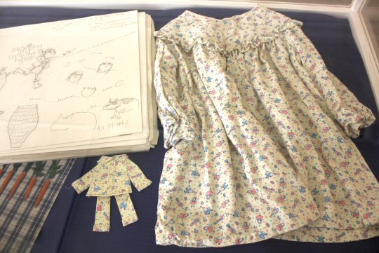 Recreation of pyjamas used to inspire illustrations for Lauren Child's Charlie and Lola books at an exhibition at Mottisfont