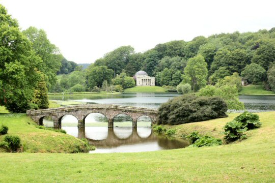 Classical temple on the lake at Stourhead National Trust property in Wiltshire