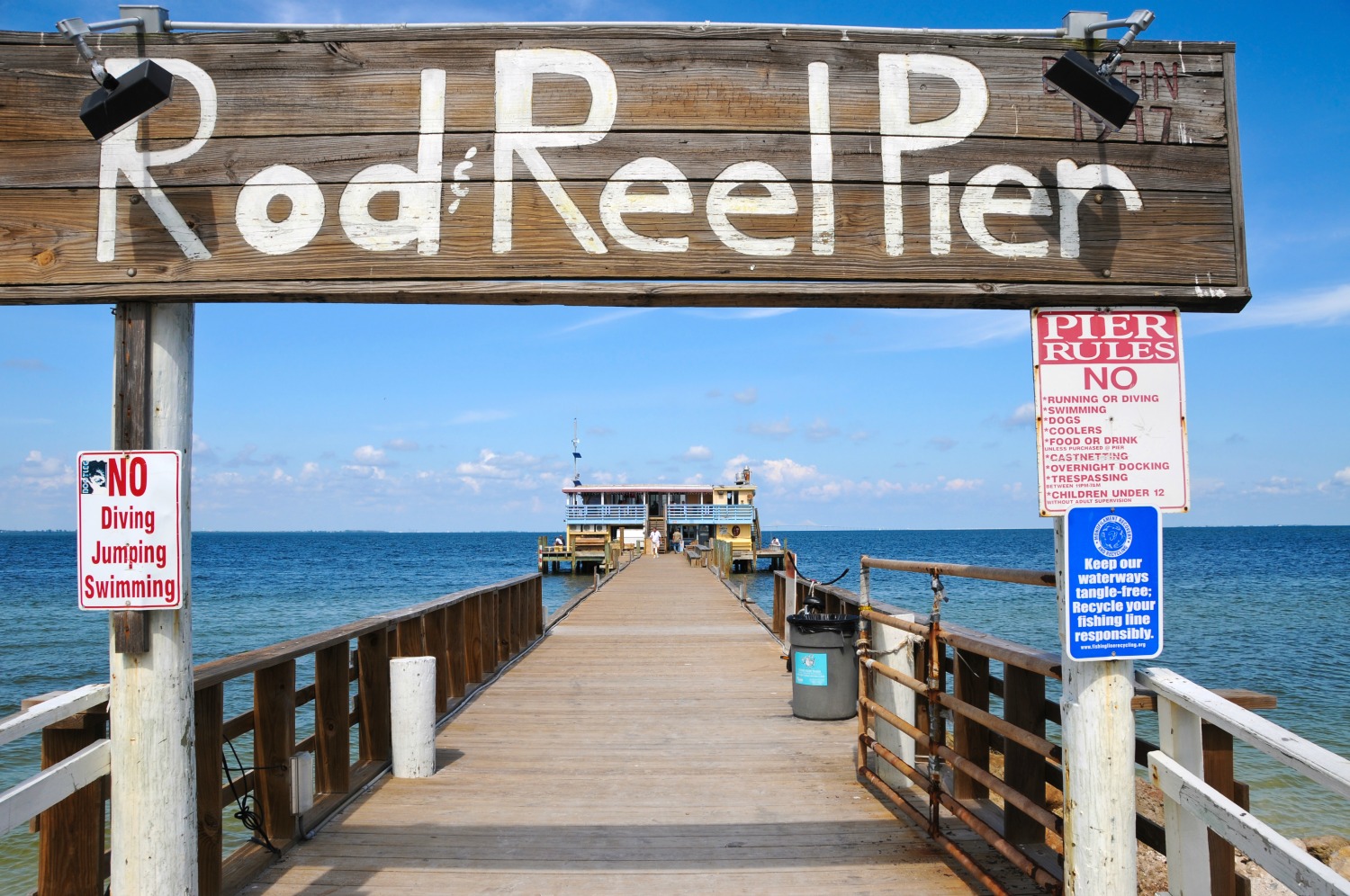 Rod & Reel Pier with its fishing and restaurant on Anna Maria Island in Bradenton, on the Florida Gulf coast