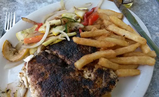 Blackened grouper at the restaurant at Rod & Reel Pier on Anna Maria Island