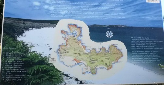 Signs showing a map of St Martin's in the Isles of Scilly