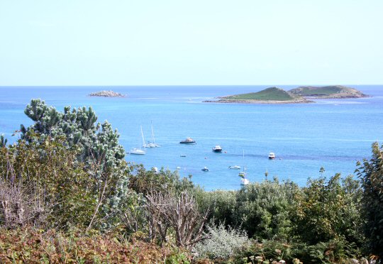 A view of boats on the sea by St Martin's in the Isles of Scilly
