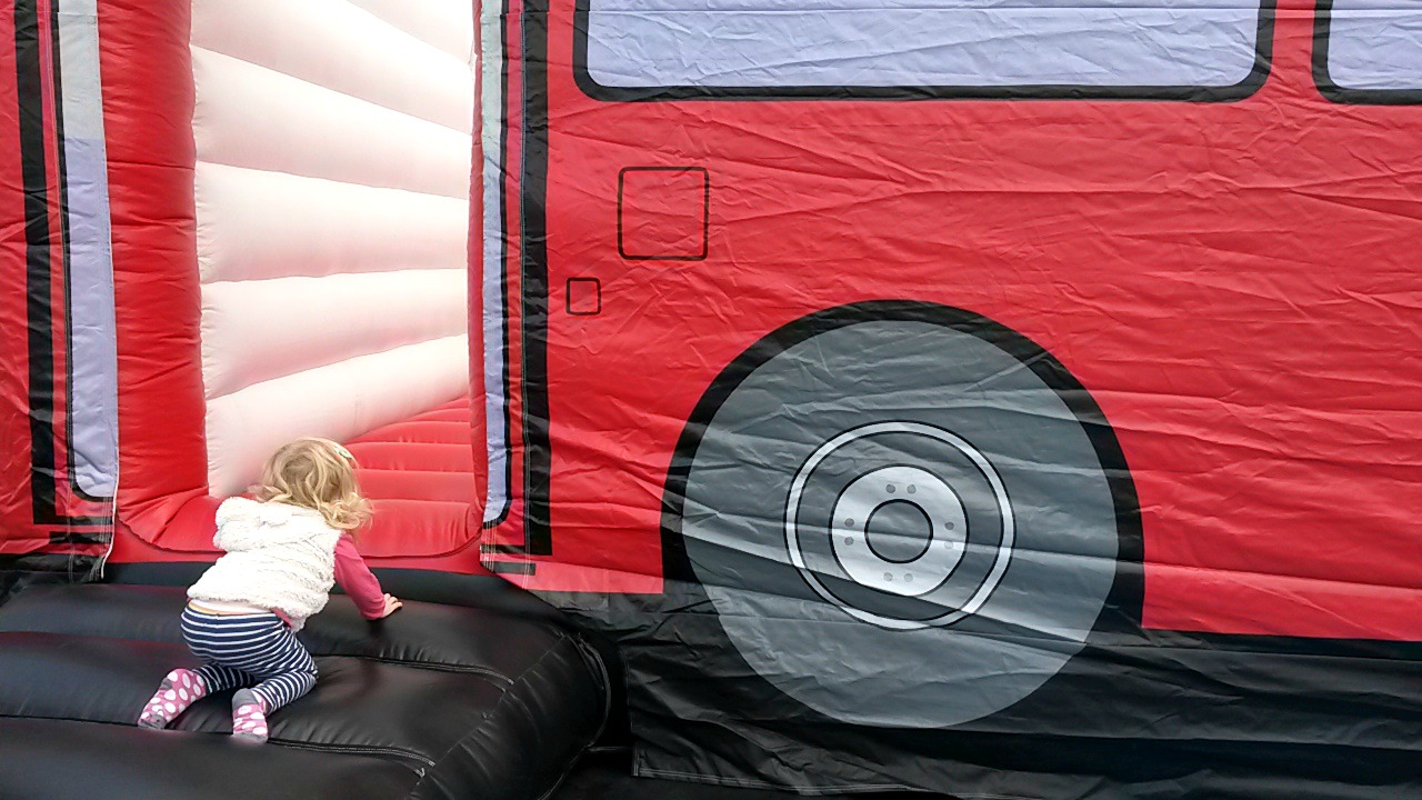 Bouncy castle bus - exploring the London Transport Museum Acton depot with kids