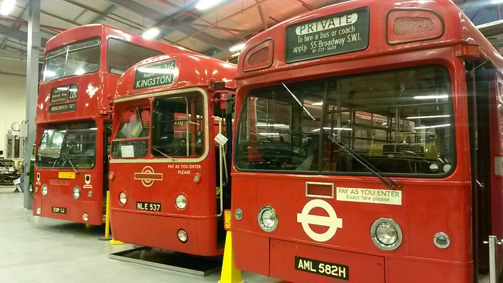 Two vintage buses - exploring the London Transport Museum depot with kids