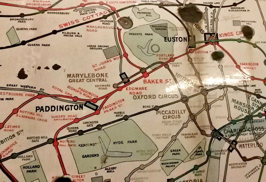 Vintage underground map based on geographical location on display at the London Transport Museum Acton depot open day