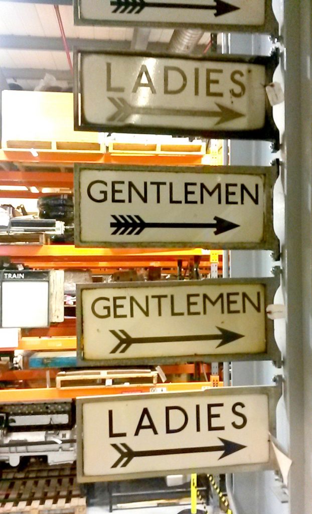 Vintage signs for toilets - exploring the London Transport Museum depot with kids