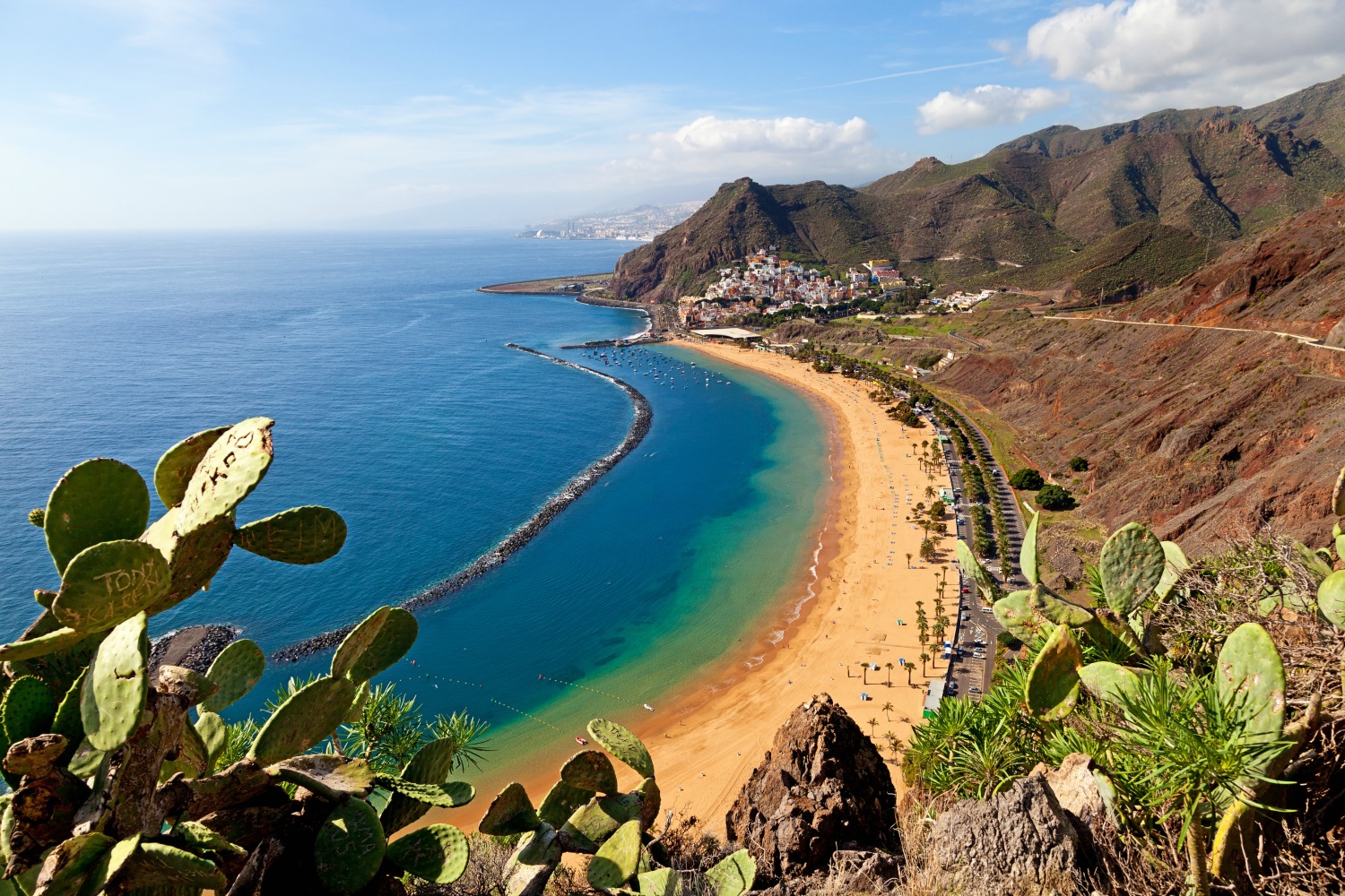 View of Las Teresitas Beach, Tenerife, Spain - one of the best golden sand beaches in Tenerife with kids