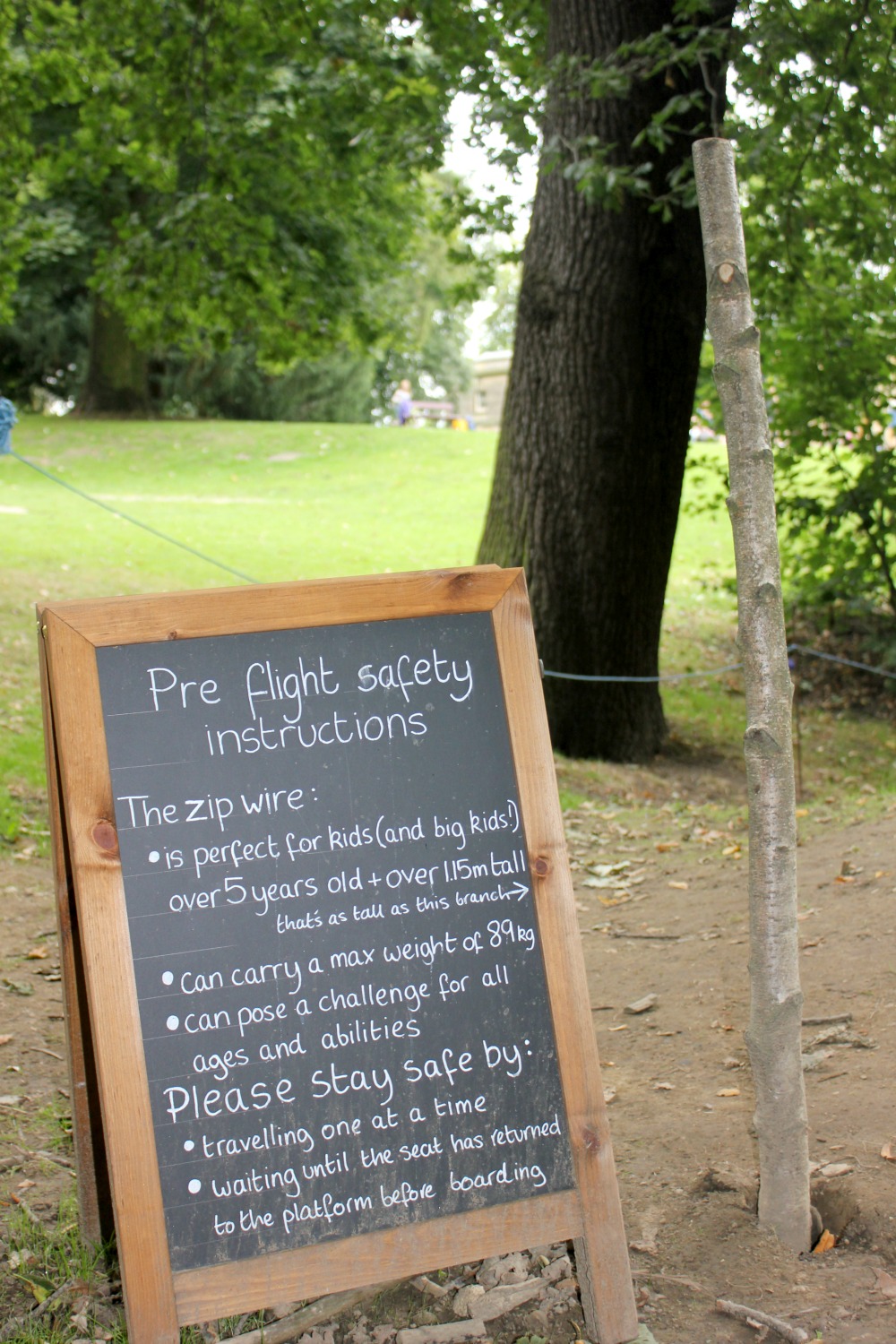 Safety sign by the zipwire at the Nostell Priory play area - a day out in Yorkshire with kids