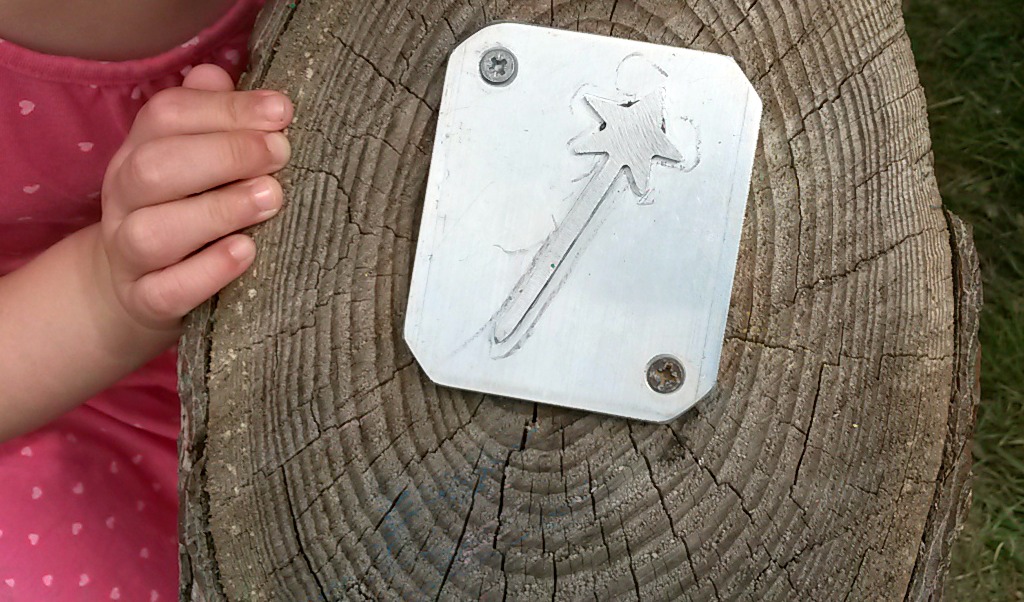 One of the metal rubbing activities, with a wand symbol - my review of the Room on the Broom trail in Yorkshire
