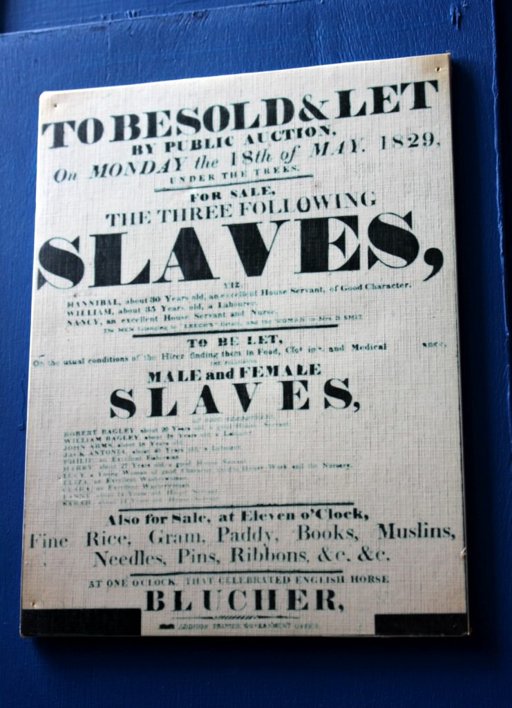 Bill of sale for slaves in the slavery exhibits looking at Antigua's slave history in the museum in St John's