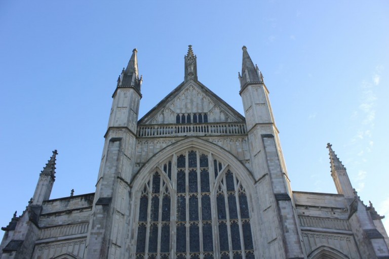 Winchester cathedral facade - 15 centuries of history, including Jane Austen's tomb