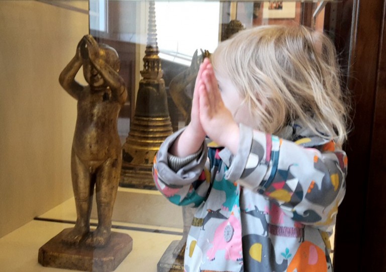 Striking a pose in the British Museum, on one of the activity trails around the Asia gallery that's aimed at preschoolers