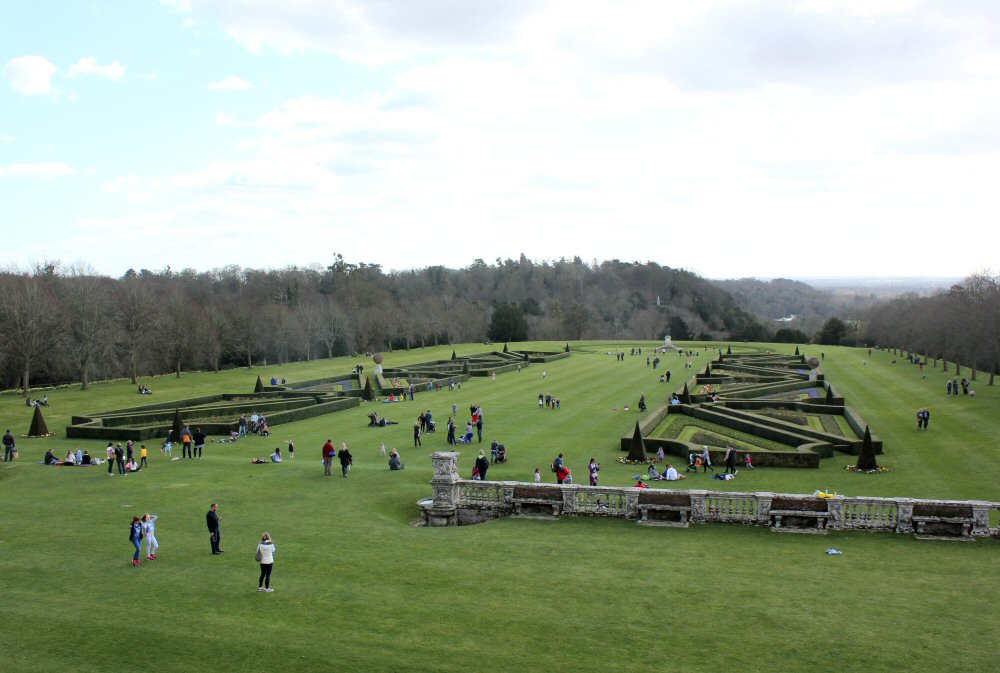 View down to the Parterre gardens at Cliveden National Trust